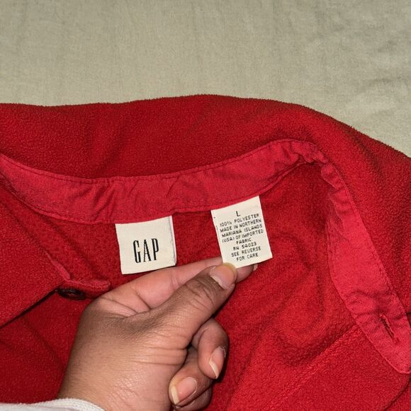 Gap Shacket Large Red Fleece Lined Long Sleeve Collared Pocket Button Front - Picture 8 of 8